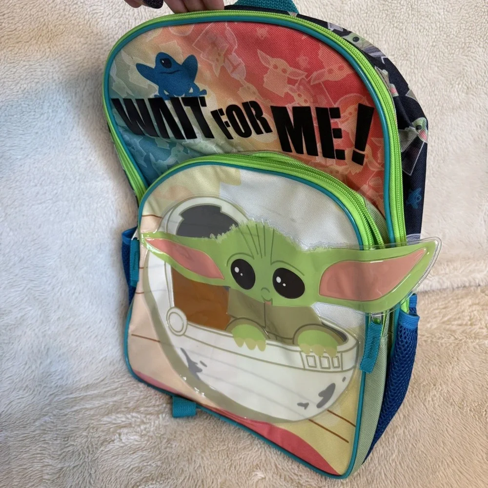 Star Wars Kids Backpack Baby Yoda Wait For Me! Blue Green